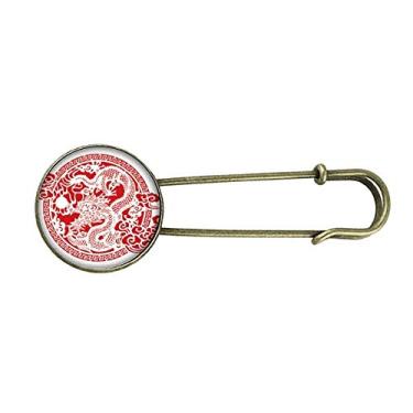 Imagem de Broche de metal retrô de dragão vermelho chinês com clipe de joia