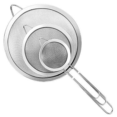Imagem de YLYL 3 Pcs Super Wire Extra Fine Mesh Strainer with Handle, Small Medium Large Size Sifter Metal Strainer Set, Stainless Steel Sieve Fine Mesh Strainers for Kitchen Rice Juice Quinoa Food Flour Baking