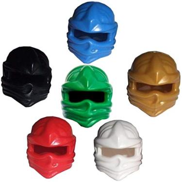 Imagem de LEGO 6 NINJAGO Minifigure Hoods/Ninja Head WRAP Masks - Gold and Green for Lloyd GARMADON, RED Kai, Blue Jay, White Zane and Cole Black