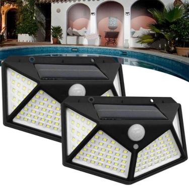 Imagem de Kit 2 Luminária Parede Solar 100 Leds Luz Balizador Jardim - Ry