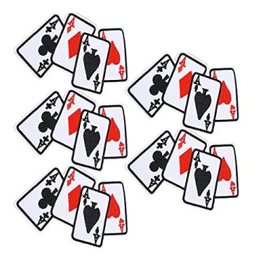 Imagem de 5 peças de adesivos bordados de pôquer Ace bordados, aplique de cartão de baralho de ferro para costurar, patch de Las Vegas adesivo de tecido de camiseta DIY