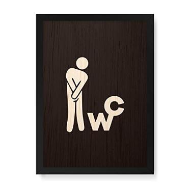 Imagem de Arte Maníacos Quadro Decorativo em Madeira Apertado Banheiro Masculino - 23x16,25cm (Moldura caixa em laca preta)