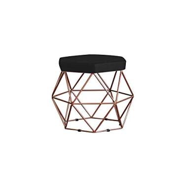 Imagem de Puff Decorativo Base Bronze Elsa Veludo Preto - Gran Belo