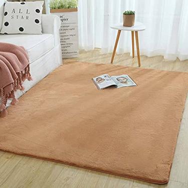 Imagem de jia cool Tapete de pele de coelho sintético premium, 80 x 160 cm, tapete de pele de coelho fofo, tapete para quarto e sala de estar, decoração luxuosa para casa interior, tapetes de pelúcia para piso lateral, cáqui