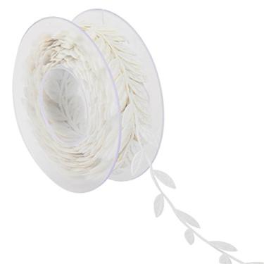 Imagem de kowaku Fita de cetim de 15 metros com fita decorativa de cetim com folhas de borda decorativa - Bege