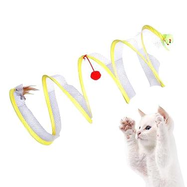 Imagem de gato,Brinquedo mola túnel para gatos tipo S - Túnel atividades para gatos com rato pelúcia penas dobrável para casa homem-gato interativo Thaely