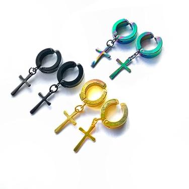 Imagem de Brincos Masculino Feminino Pressão Preto Dourado e Furta Cor