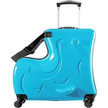 Imagem de Mala de viagem infantil com rodinhas giratórias, mala de viagem para crianças ajuda seu filho a relaxar, bagagem de carrinho com trava de senha, Azul, L