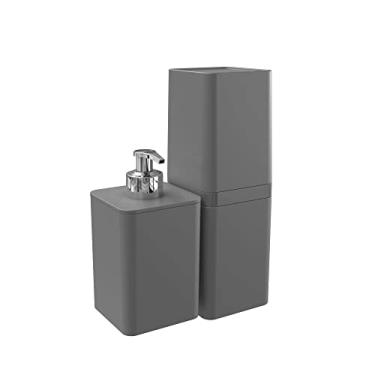 Imagem de Kit Banheiro, Dispenser e Porta Escova de Dentes Cinza