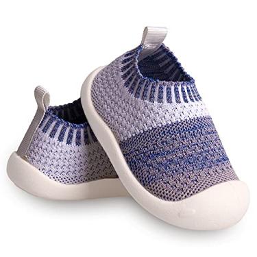 Imagem de Sapatos de primeira caminhada para bebês de 1 a 4 anos para crianças de 1 a 4 anos, sola macia, antiderrapante, malha de algodão, respirável, leve, material TPR sem cadarço, tênis para uso ao ar