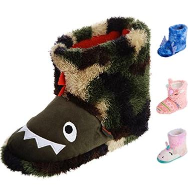 Imagem de totes Pantufa infantil para meninos e meninas com design fofo de animal, sola de borracha antiderrapante, Camuflagem - Dinossauro, 1-13 Little Kid