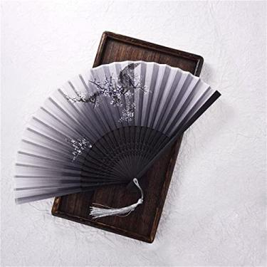 Imagem de Leque dobrável estilo vintage ventilador dobrável de seda padrão chinês japonês arte artesanato presente decoração de casa ornamentos ventilador de mão dança acessórios decorativos feitos à mão (cor: Q, tamanho: 38X21cm)