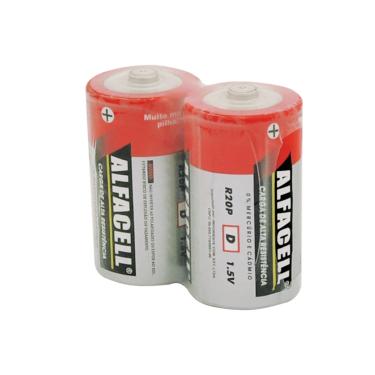 Imagem de Pilha Comum Gd. 1.5V, Cartela Com 2 Pilhas, Caixa Com 12 Unidades Alfacell - R20P2SC