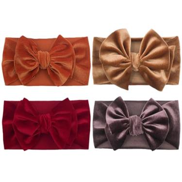 Imagem de Lnrueg Pacote com 4 faixas de cabelo infantis de veludo com laço para meninas, aconchegantes e lisas, ideais para uso diário e eventos especiais, tamanho único