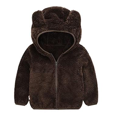 Imagem de Jaqueta de inverno tamanho 14 com capuz para bebês e crianças, casaco de lã grosso com zíper e jaqueta com óculos, Marrom, 2-3 Anos