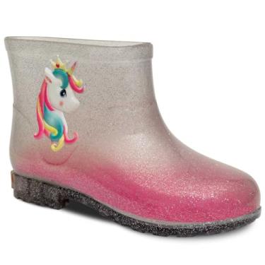 Imagem de Bota Infantil Galocha Feminina 21ao26 Botinha Menina Unicornio 09.40 (Glitter Prata, BR, Criança de 4 a 8 anos, Numérico, 26)