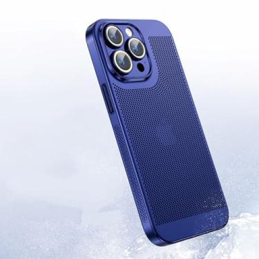 Imagem de Capa de telefone de malha de refrigeração ultra-fina para iphone 15 14 13 12 11promax xs max caso de pc com lente filme de vidro, azul marinho, para iphone 8