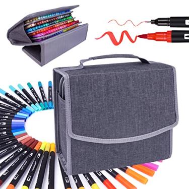 Imagem de Canetas hidrográficas Swemos para livros de colorir adultos, conjunto de 120 cores, canetas artísticas de ponta dupla (pincel e ponta fina) para crianças, para desenho, pintura, diários e projetos de