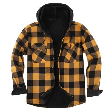 Imagem de Askdeer Camisa masculina de flanela de ajuste regular, camisas de pelúcia xadrez, manga comprida, camisa casual com bolso, Painel laranja A02, GG