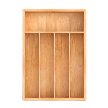 Imagem de Organizador de gaveta de cozinha de bambu, organizador de utensílios, divisórias de gaveta de madeira para cozinha, sala de estar, escritório e garagem (5 compartimentos, natural)