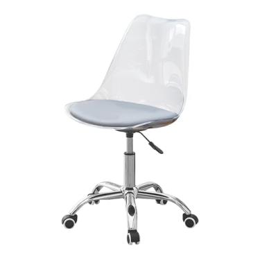 Imagem de Cadeira de rodinhas moderna pequena e sem braços, cadeira ergonômica transparente, cadeira giratória ajustável para escritório, casa, maquiagem, espaço pequeno, quarto de cama (cinza transparente)