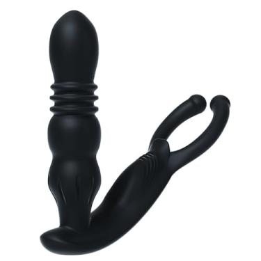 Imagem de Plugue anal para homens e mulheres, masturbador vibratório de brinquedo sexual para casais, massageador elétrico de próstata, plugue anal com vibração de 10 frequências, produto sexual adulto de silicone macio preto