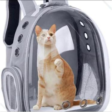 Imagem de Mochila De Transporte Para Pets Cachorros E Gatos Com Ventilação Transparente E Visão Panorâmica Bolsa Astronauta Passeio Animal De Estimação Portátil (Cinza)