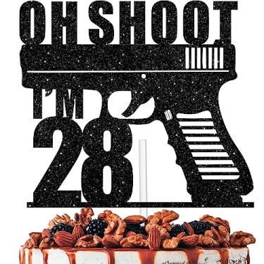 Imagem de Black Glitter Oh Sh**t 28 Cake Topper for Funny Military Weapon Theme Party Decorations Men Boys Happy 28th Birthday Cake Decor Supplies