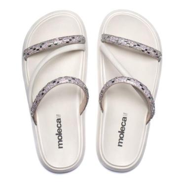 Imagem de Chinelo Feminino Moleca Flatform Com Tira De Strass Creme