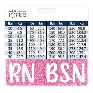 Imagem de Plifal Porta-cartão RN BSN Badge Buddy Acessórios de enfermagem rosa horizontal ID nome identificação etiquetas presentes de trabalho de enfermeira W tabelas de conversão de altura e peso
