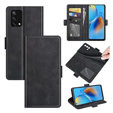 Imagem de Capa para Oppo F19, carteira de couro PU premium estilo livro ímã capa de telefone flip dobrável com compartimentos para cartão para capa de telefone Oppo A74 4G (preto)