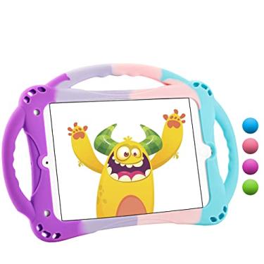 Imagem de TopEsct Capa infantil para iPad Mini 5/4/3/2/1, capa de silicone à prova de choque para iPad Mini 5/4/3/2/1 (roxo e turquesa)