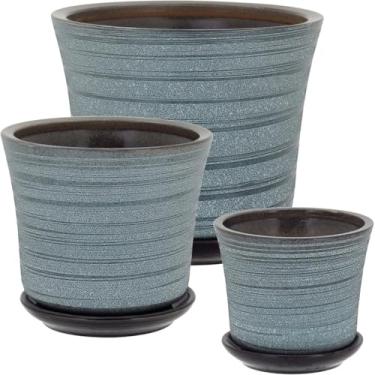 Imagem de JG 3PÇ CACHEPÔ VASO DECORATIVO PLANTA CERÂMICA CINZA - P:12x13x13 M:15x17x17 G:19x22x22 cm