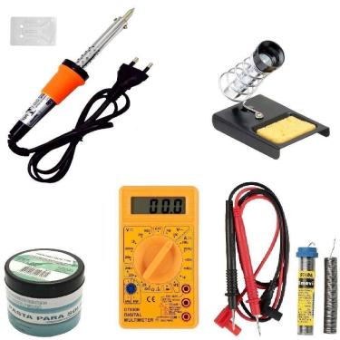 Imagem de Kit Ferro De Solda Multímetro Suporte Pasta Tubete 30w 110v