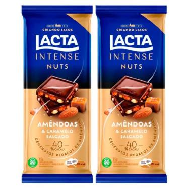 Imagem de Kit 2 Chocolate Lacta Intense Nuts 40% Cacau Amêndoas e Caramelo Salga