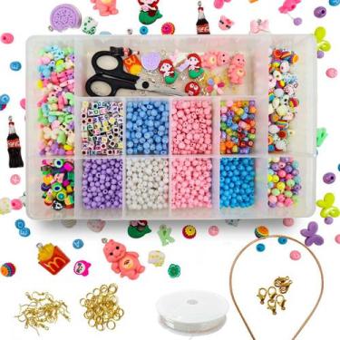 Imagem de Kit de Miçangas Infantil Coloridas Crie Pulseiras Colares Bijuterias e