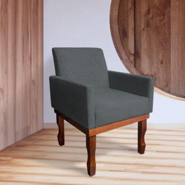 Imagem de Poltrona Medusa Retrô Pés de Madeira Maciça Linho Chumbo - CASA TREE, 