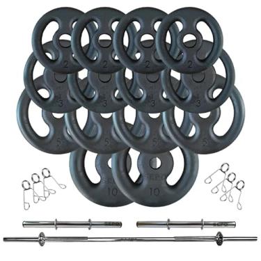 Imagem de KIT ANILHAS 60 KG + 2 BARRAS OCAS 40CM + BARRA MACIÇA 1,80CM