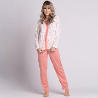 Imagem de Pijama Amamentação Longo Pós Cirúrgico Estampado - WLS Modas, Coral, P