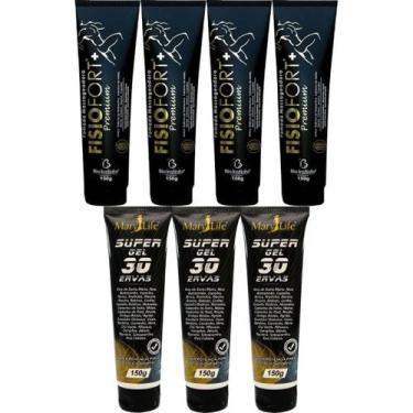 Imagem de Kit 4 Pomada Massageadora Fisiofort Premium 150g + 3 Super Gel 30 Erva