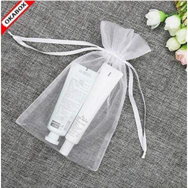 Imagem de 50 Saquinhos Tule Organza Fita Cetim Branco 20x30 Cm - OKABOX