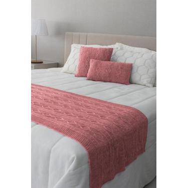 Imagem de Peseira Tricô Geométrica HomeBliss, Rosa, Solteiro 150x65cms