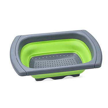 Imagem de Alnicov Escorredor dobrável de silicone, coador sobre a pia escorredores de vegetais/frutas com alças extensíveis para macarrão, legumes, frutas, verde