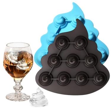 Imagem de TECHPLUS Bandeja para cubos de gelo para cocô – moldes de silicone para coquetéis, uísque, bebidas geladas, chá, café – para bar, casamento, festival, festas – 2 pacotes de molde de gelo para