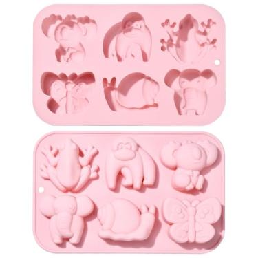 Imagem de KitBeads 2 peças de moldes retangulares em forma de animal de zoológico rosa moldes de silicone coala elefante borboleta moldes de goma para sabonetes de panificação, decorações artesanais
