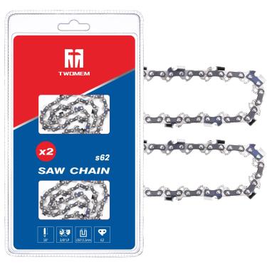Imagem de TWOMEM 2 peças S62 corrente de motosserra de 45,7 cm LP 0,05 polegadas 62 elos de acionamento para artesão/pesquisas, Echo, Homelite, Husqvarna, McCulloch, Poulan