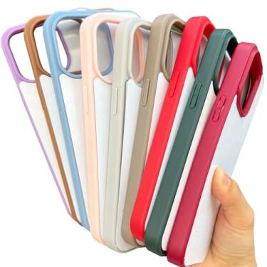 Imagem de JUSTRY Capa de telefone em branco com sublimação de 5 peças projetada para iPhone 14 Pro Max, 6,7 polegadas, borracha macia + inserção de alumínio fosco, impressão personalizada, capa protetora