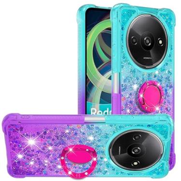 Imagem de Monwutong Capa de ajuste fino para Redmi A3, brilhante brilhante efeito areia movediça TPU capa com suporte de anel amortecedor, quatro cantos, capa de proteção antiqueda para Redmi A3, azul roxo