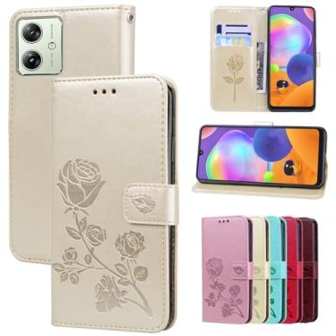 Imagem de Dinglijia Capa carteira para Motorola G54 5G, capa clássica de couro PU, com alça de pulso e compartimentos para cartões de dinheiro, coldre para celular para Moto G54 5G, MG Gold