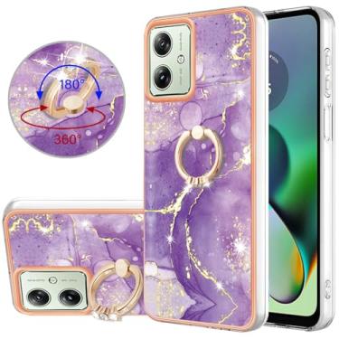 Imagem de Monwutong Capa de ajuste fino para Motorola G54, capa moderna com design de mármore brilhante para meninas, lente de câmera e anel de proteção de tela, capa com suporte para Moto G54, ZHDD roxo